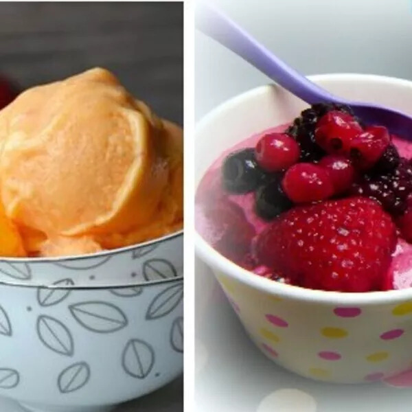 Crème glacée aux fruits congelés (fraises, framboises, pêche, etc...)