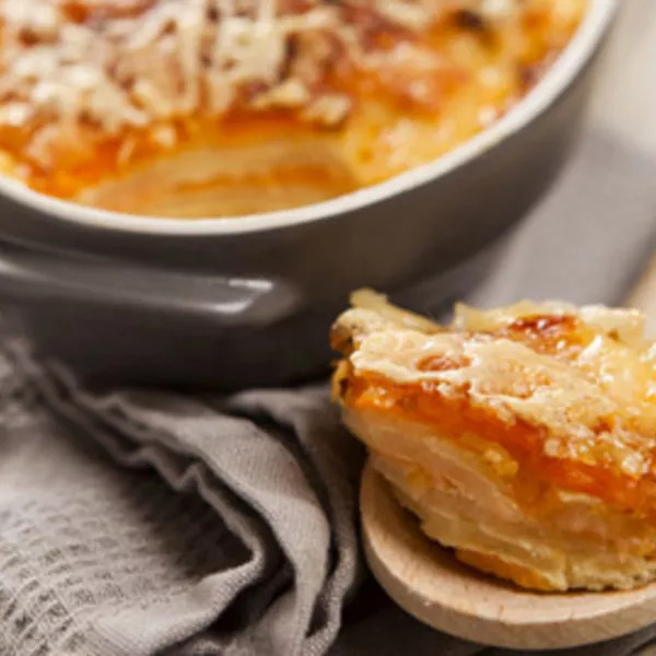 Gratin de panais et patate douce à la truite fumée