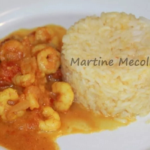 Curry de crevettes et timbales de riz basmati sans cook'in