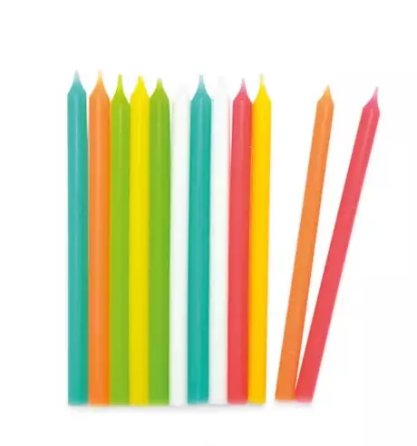 12 Bougies longues multicolores 12 cm
