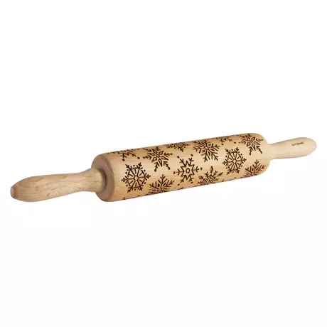 Rouleau à pâtisserie en bois gravé (motifs flocons)