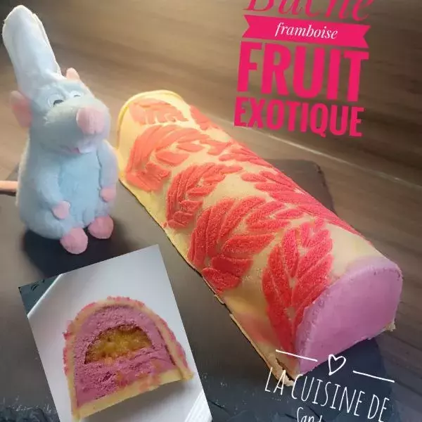 Bûche framboise et fruits exotiques