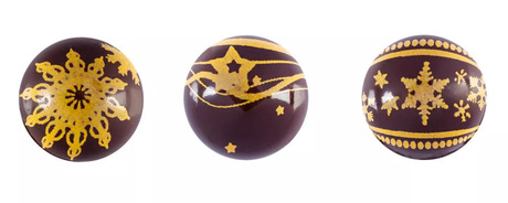 32 boules chocolat noir décors flocons & étoiles