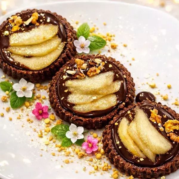 TARTES RENVERSÉES CHOCOLAT GANACHE ET POIRE 