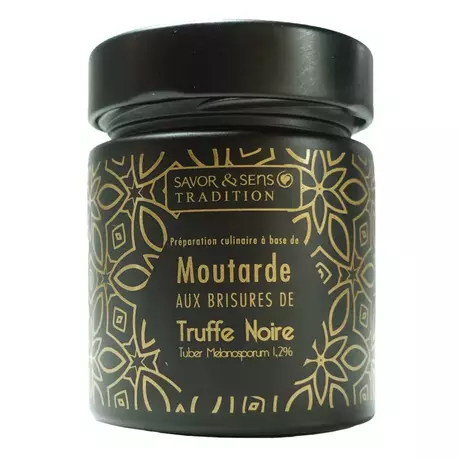 Moutarde aux brisures de truffe noire tuber mélanosporum 1,2%  (pot noir)