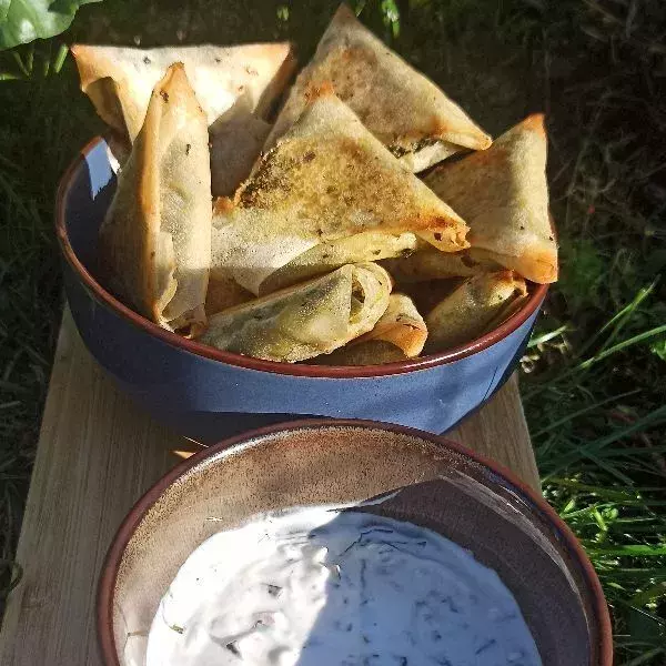 Samoussas aux blettes et sauce yaourt