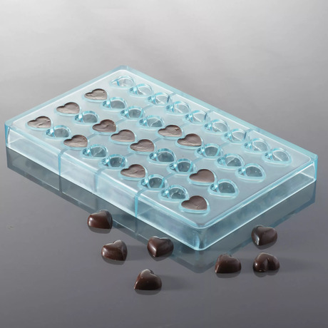 Moule à chocolats - Petits coeurs bombés (x36 simples ou x18 en 3D)