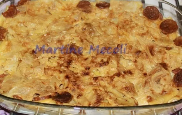 Gratin de macaroni, chou pommé et chorizo