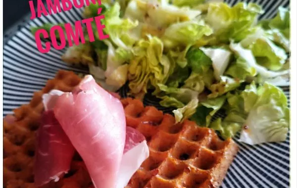 Gaufre carotte, jambon, comté