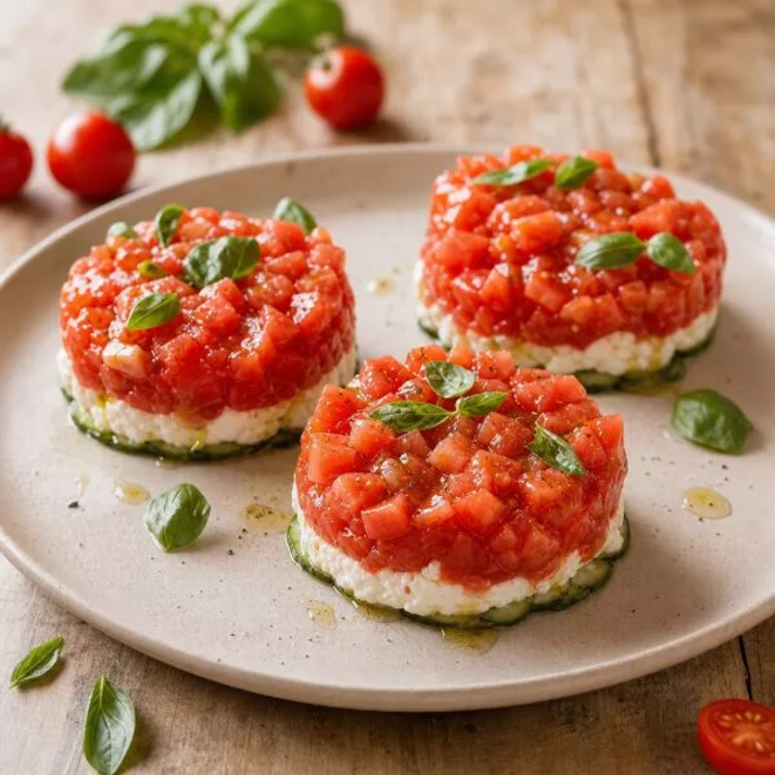 Tartare de tomates, chèvre & ricotta
