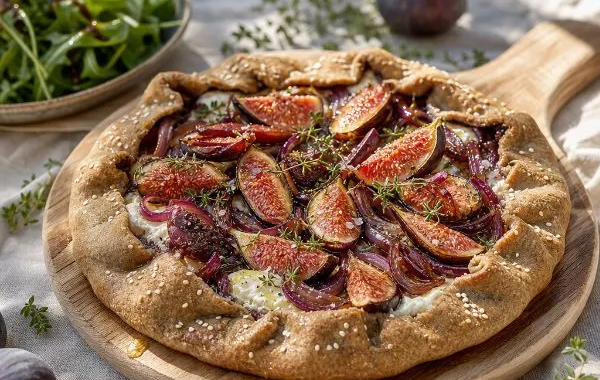 Tarte rustique chèvre, figues & oignons confits