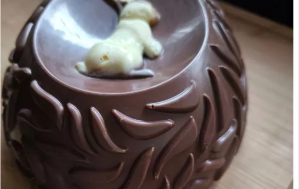 Demi Oeuf au chocolat et son lapin blanc