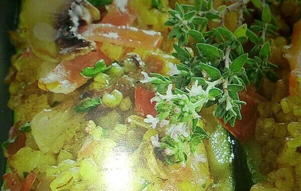 Courgettes au boulgour, bacon et champignons