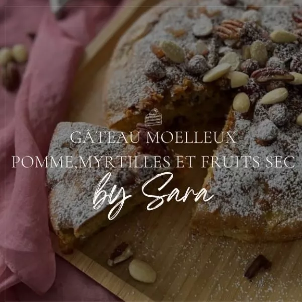 Gâteau moelleux pomme, myrtilles et fruits sec