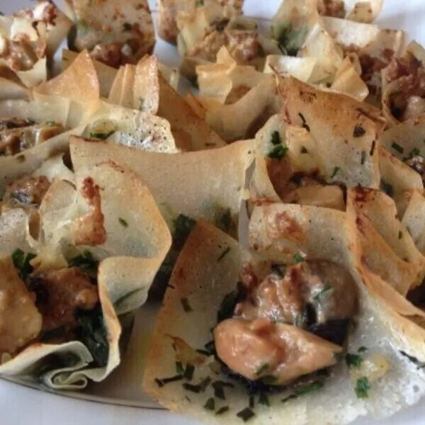 Corolles apéritives au foie gras, escargot et cèpes