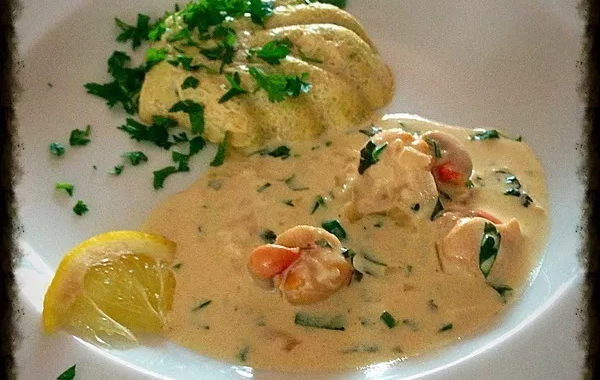 Moelleux de pétoncles à la fondue de poireaux