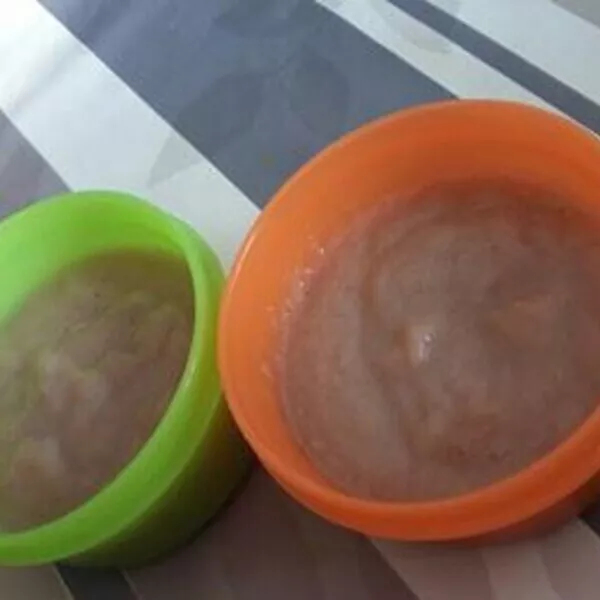 Compote bébé poires, banane, vanille et biscuits framboises