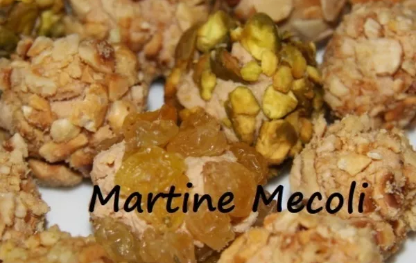 Petits rochers de foie gras au concassé de mendiants