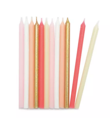 12 Bougies longues rose & or 12 cm