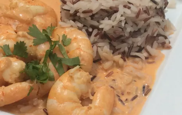 Crevettes Thaï à la pâte de curry rouge, Riz sauvage (Dude)