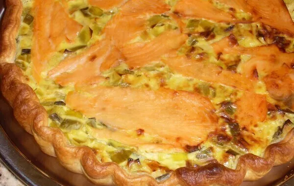 Tarte aux poireaux et saumon