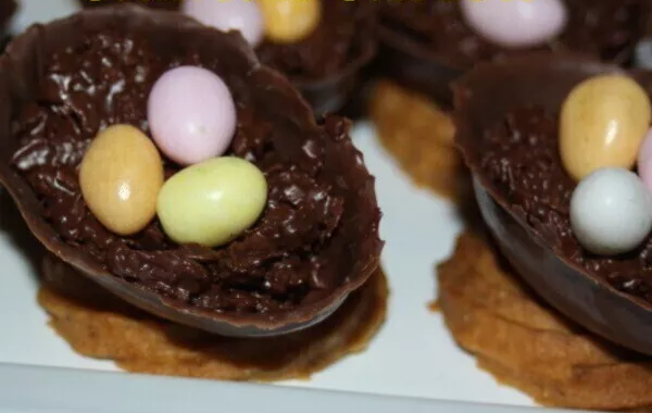 Nids de Pâques croustillants sur sablés fondants sans cook'in
