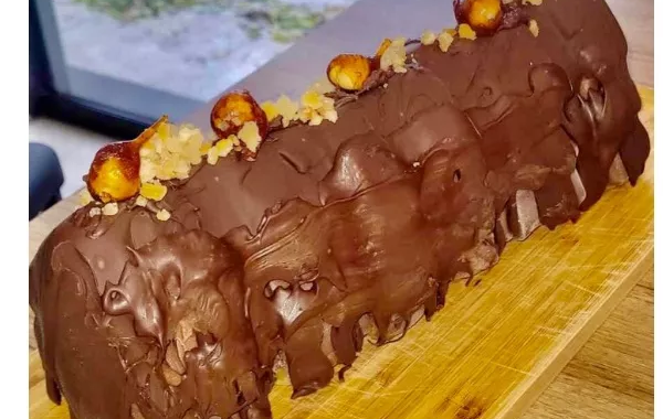 Bûche glacée mandarine-chocolat et sa coque craquante