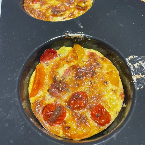 Flans pomme de terre, jambon tomates cerises