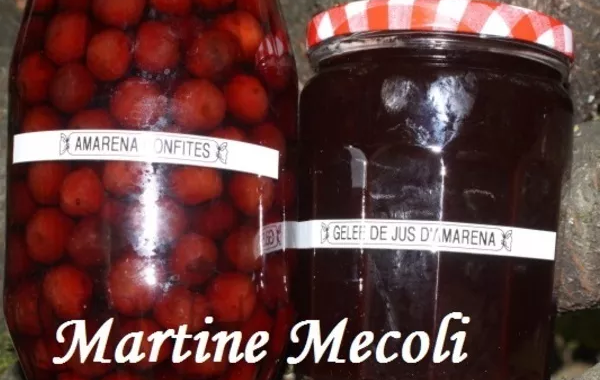 Amarena confites et gelée de jus d'amarena
