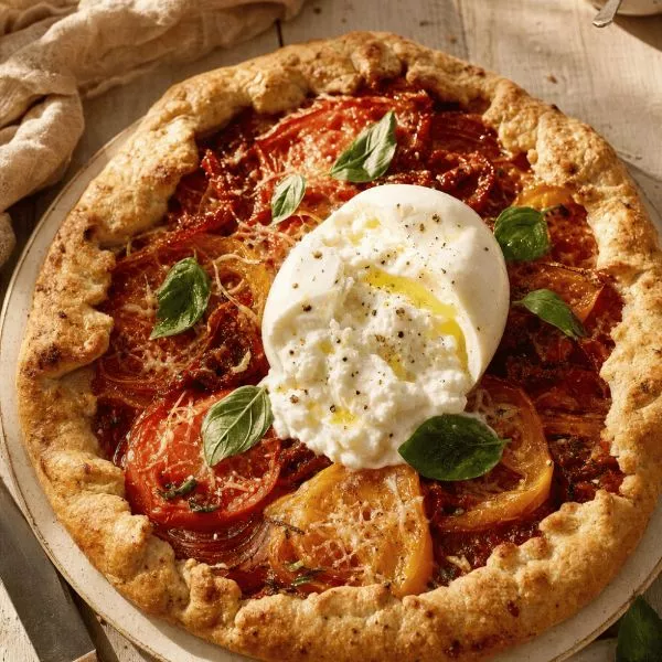 Tarte rustique tomate moutarde et burrata