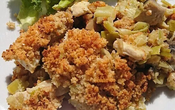 Crumble de poulet-poireaux-mozzarella