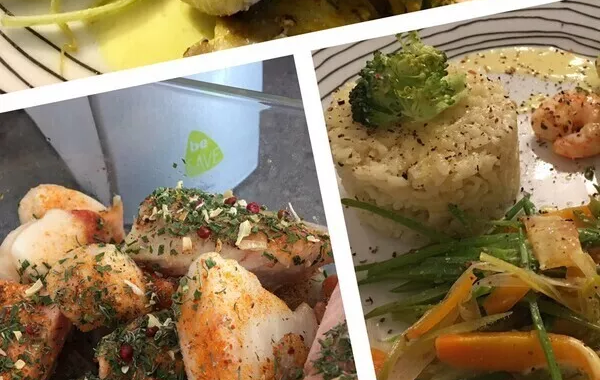 Poissons, légumes et riz sauce safranée