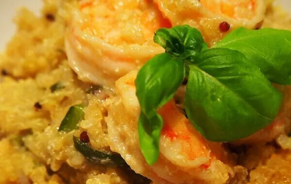 Quisotto courgettes ricotta crevettes (quinoa façon risotto)
